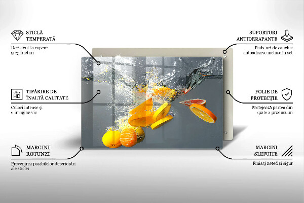 Üveg vágódeszka Citrom vízben