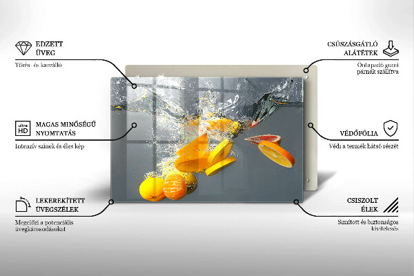 Üveg vágódeszka Citrom vízben