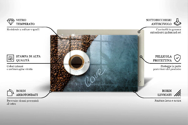 Üveg vágódeszka Kávébab és csésze