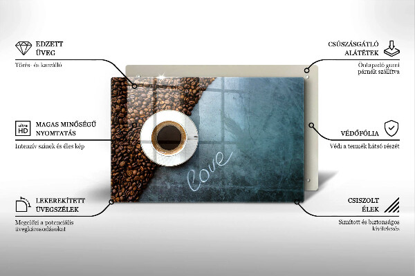 Üveg vágódeszka Kávébab és csésze