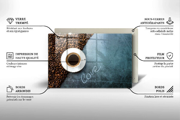 Üveg vágódeszka Kávébab és csésze