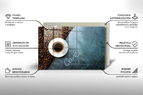 Üveg vágódeszka Kávébab és csésze