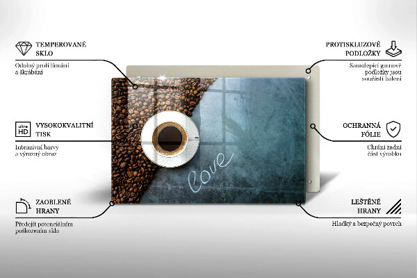 Üveg vágódeszka Kávébab és csésze