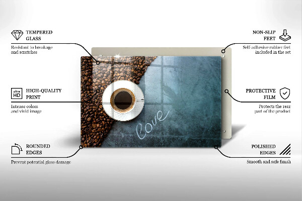 Üveg vágódeszka Kávébab és csésze