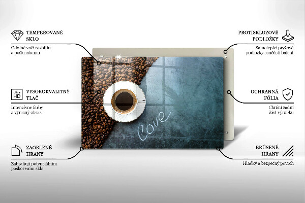 Üveg vágódeszka Kávébab és csésze