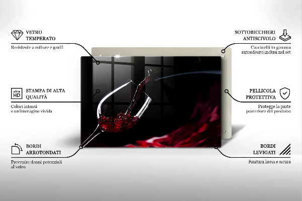 Üveg vágódeszka Egy pohár vörösbor