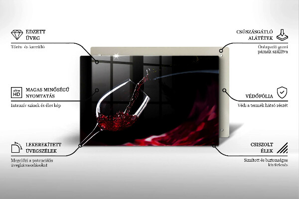 Üveg vágódeszka Egy pohár vörösbor