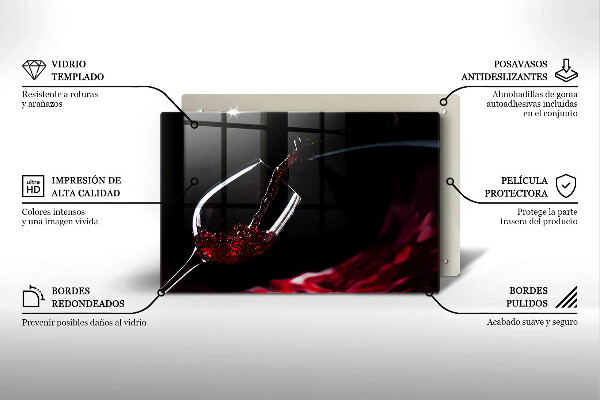 Üveg vágódeszka Egy pohár vörösbor