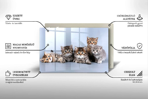 Üveg vágódeszka Édes kis cicák