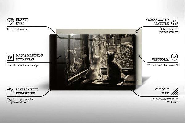 Üveg vágódeszka Macskák város és ablak