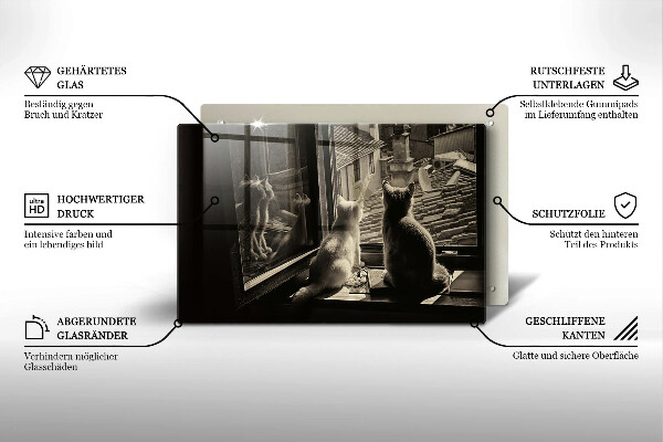 Üveg vágódeszka Macskák város és ablak