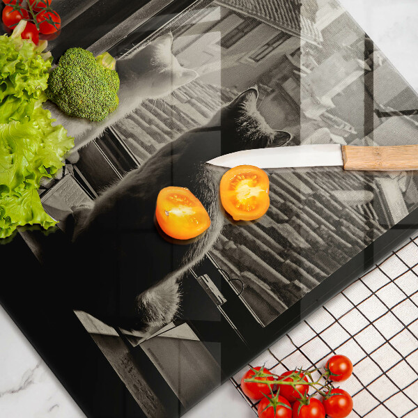 Üveg vágódeszka Macskák város és ablak