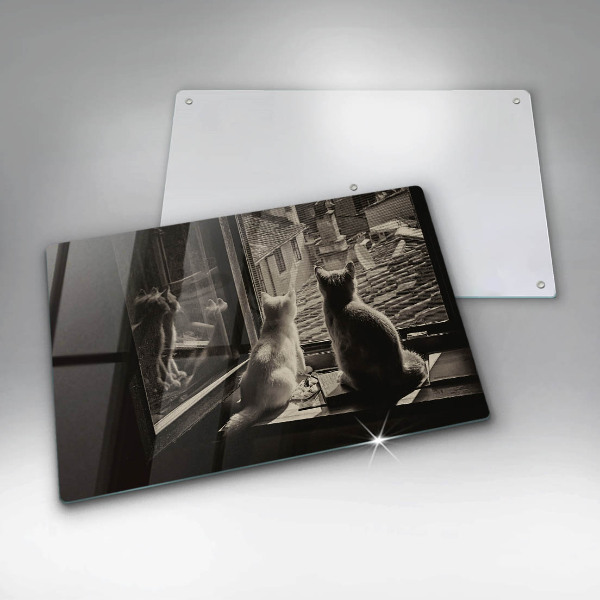 Üveg vágódeszka Macskák város és ablak