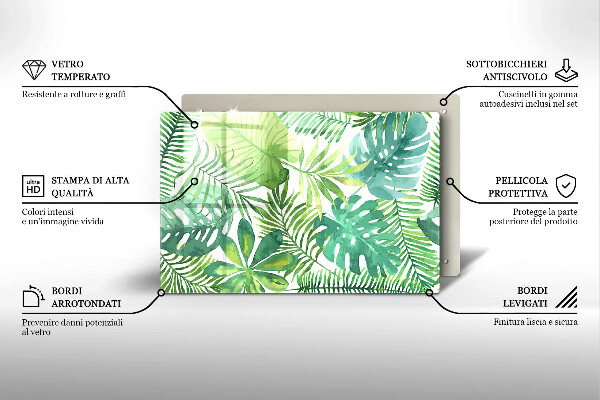 Üveg vágódeszka Akvarell boho levelek