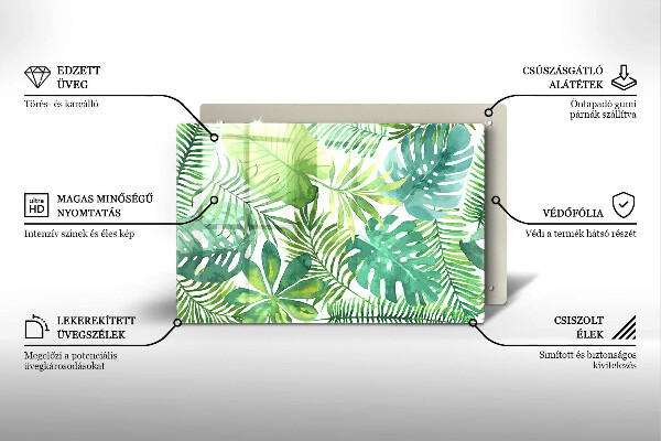 Üveg vágódeszka Akvarell boho levelek