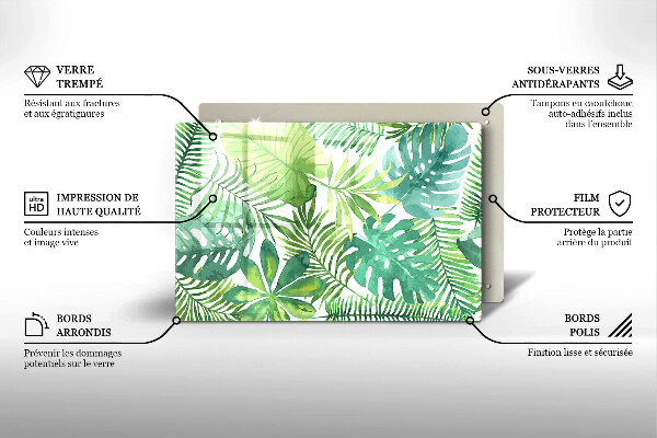 Üveg vágódeszka Akvarell boho levelek