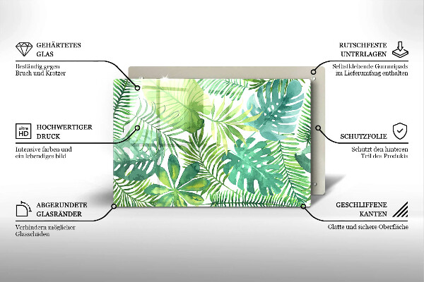 Üveg vágódeszka Akvarell boho levelek