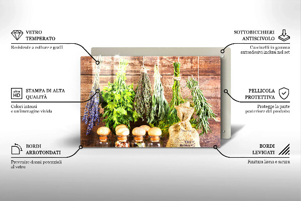 Üveg vágódeszka Gyógynövények fűszerek és fa