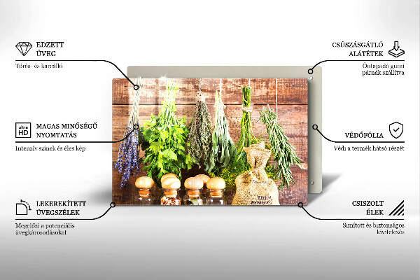 Üveg vágódeszka Gyógynövények fűszerek és fa