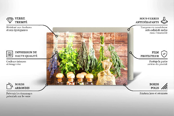 Üveg vágódeszka Gyógynövények fűszerek és fa