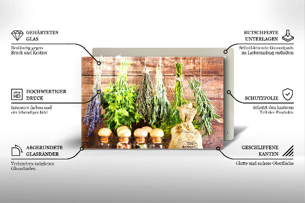 Üveg vágódeszka Gyógynövények fűszerek és fa