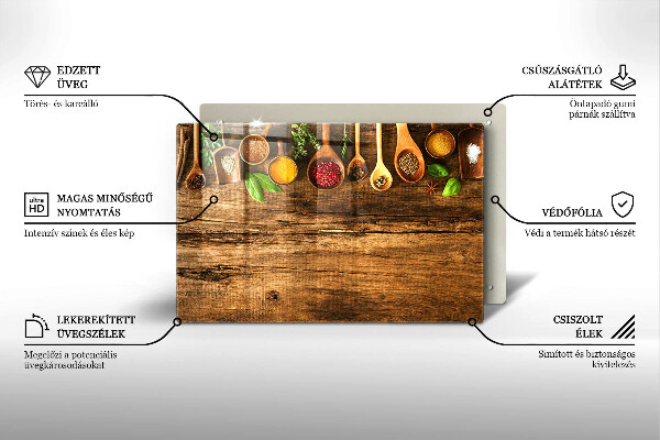 Üveg vágódeszka Fakanál fűszerek