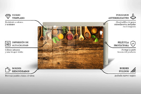 Üveg vágódeszka Fakanál fűszerek