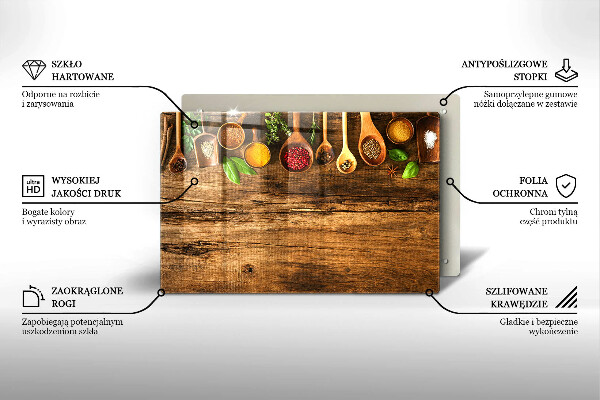 Üveg vágódeszka Fakanál fűszerek