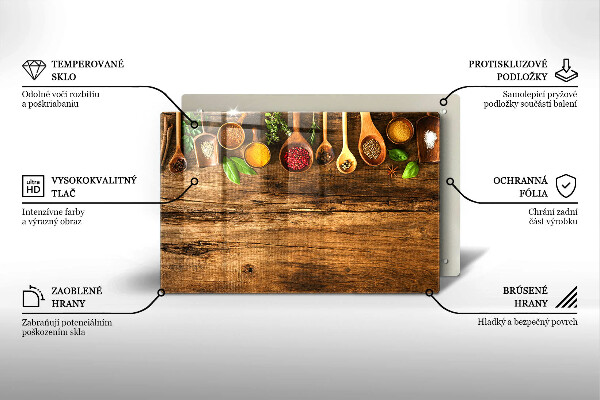 Üveg vágódeszka Fakanál fűszerek