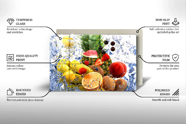 Üveg vágódeszka Lédús gyümölcs és víz