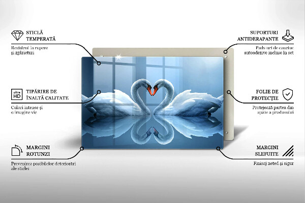 Üveg vágódeszka Két hattyúszív