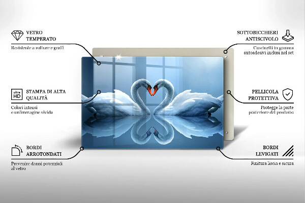 Üveg vágódeszka Két hattyúszív