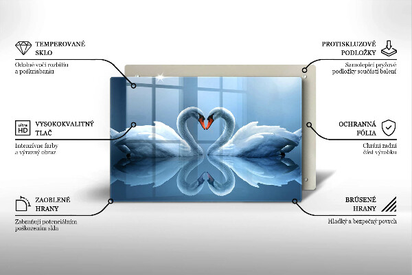 Üveg vágódeszka Két hattyúszív