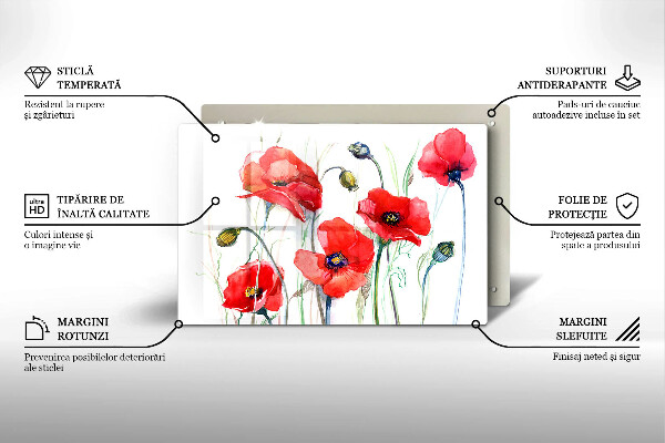 Üveg vágódeszka Piros pipacs virágok