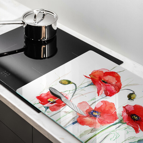 Üveg vágódeszka Piros pipacs virágok