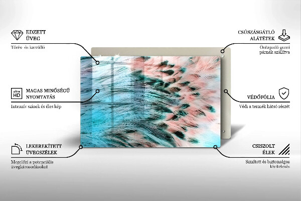 Üveg vágódeszka Boho madártollak