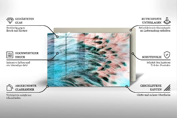 Üveg vágódeszka Boho madártollak