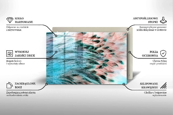 Üveg vágódeszka Boho madártollak