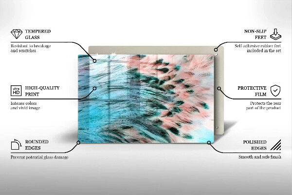 Üveg vágódeszka Boho madártollak