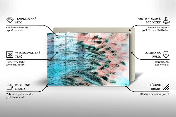 Üveg vágódeszka Boho madártollak