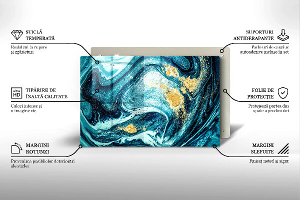 Üveg vágódeszka Kék arany absztrakció