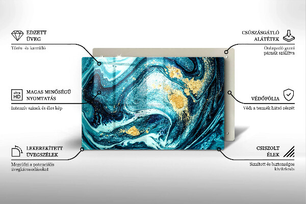 Üveg vágódeszka Kék arany absztrakció