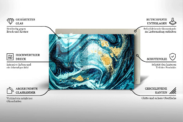 Üveg vágódeszka Kék arany absztrakció