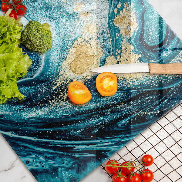 Üveg vágódeszka Kék arany absztrakció