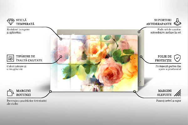 Üveg vágódeszka Festett virágok