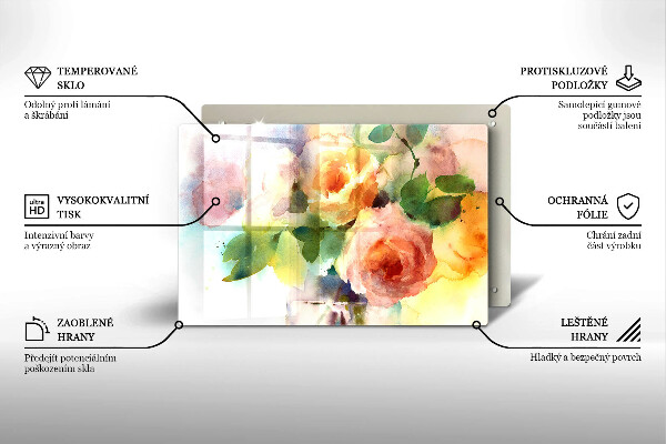 Üveg vágódeszka Festett virágok