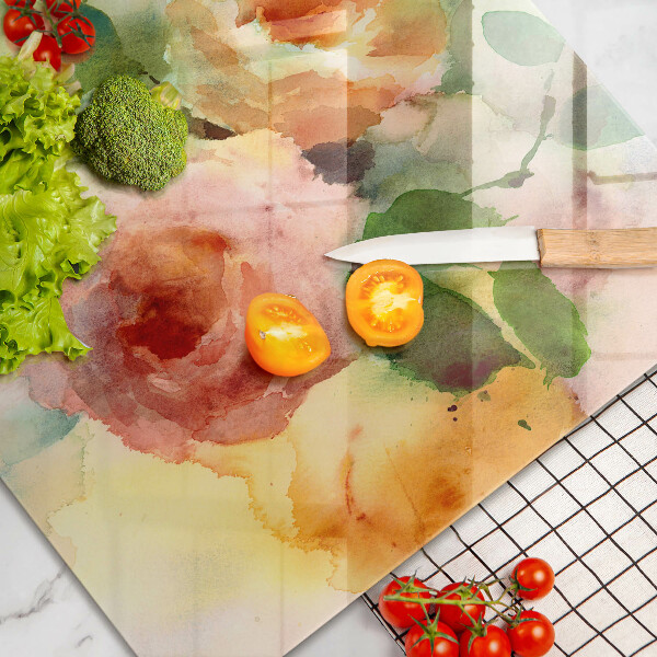 Üveg vágódeszka Festett virágok