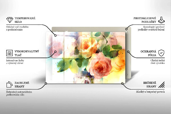 Üveg vágódeszka Festett virágok