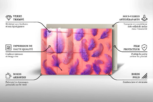 Üveg vágódeszka Bolyhos tollak