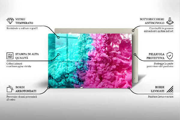Üveg vágódeszka Türkiz-rózsaszín füst